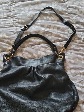 Marc Jacobs Black Leather Shoulder Bag with Gold Hardware - Women's Tote